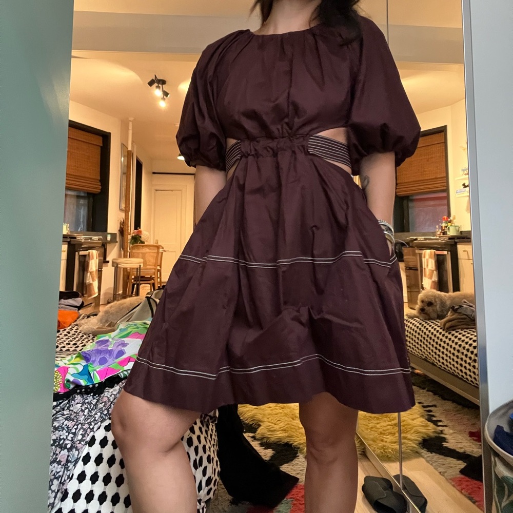 Chic Puff Sleeve Mini Dress in Brown